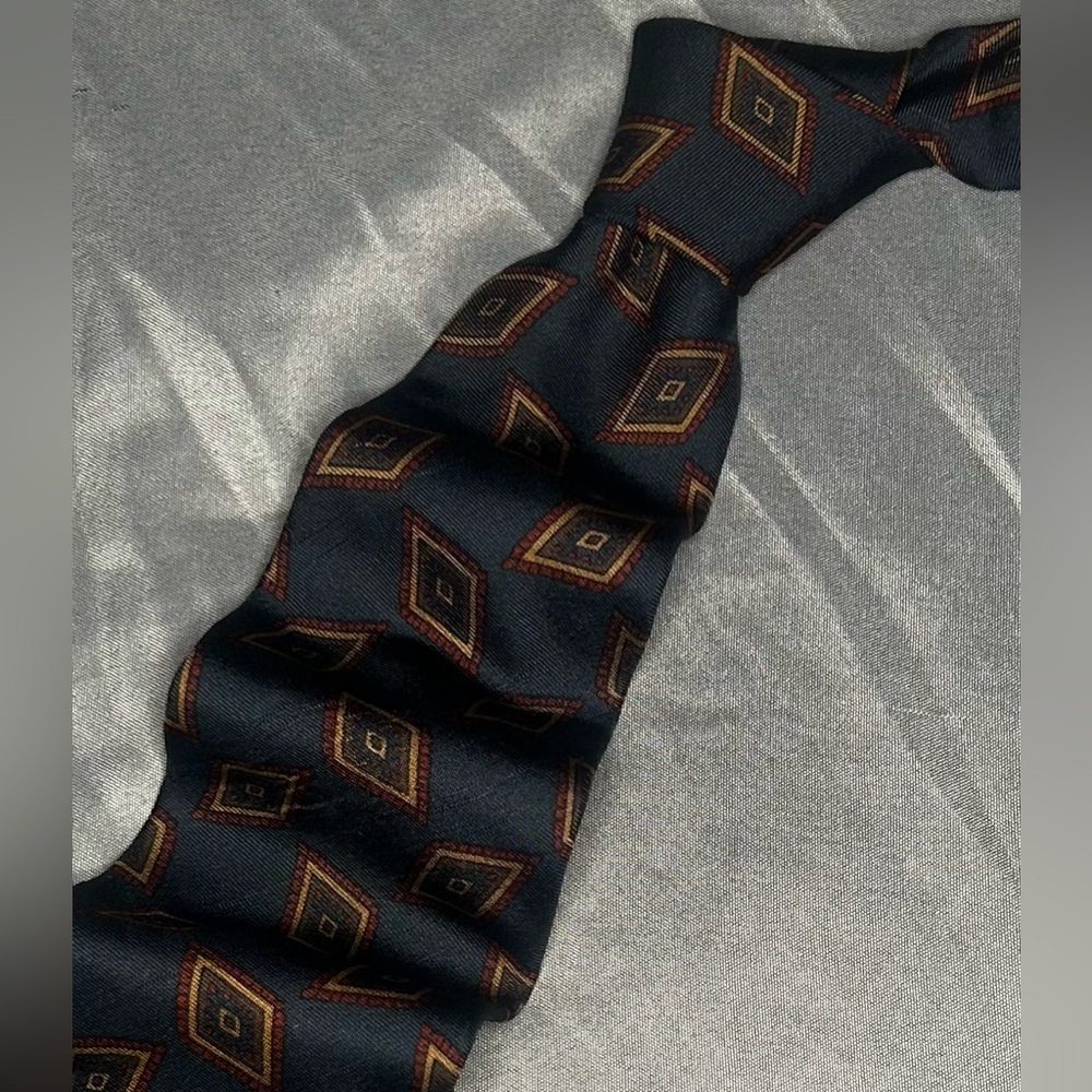 Men’s Aquascutum Vintage Vtg 90s Blue Red Geometric Silk Designer Necktie Tie